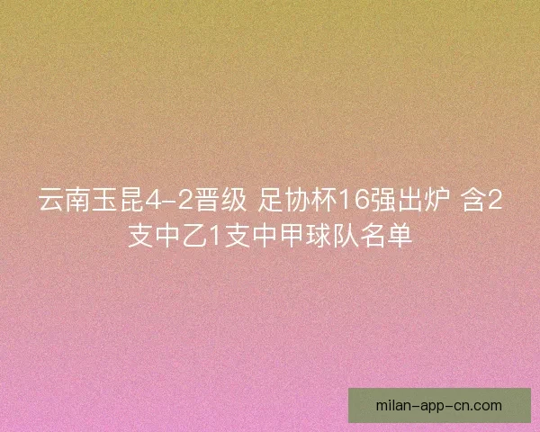 云南玉昆4-2晋级 足协杯16强出炉 含2支中乙1支中甲球队名单
